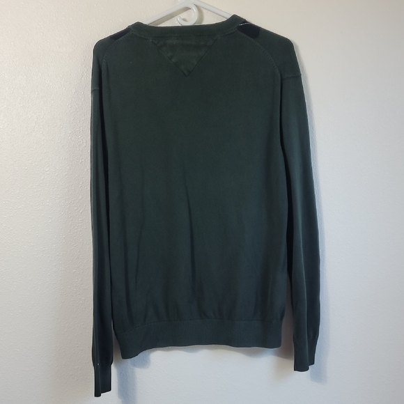 Tommy Hilfiger Men Argyle V Neck Sweater Size L Green Yellow Y2K Academia Jumper - Picture 6 of 11